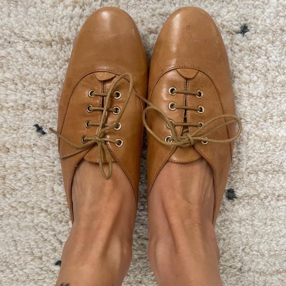 Tan Leather Oxford Flats